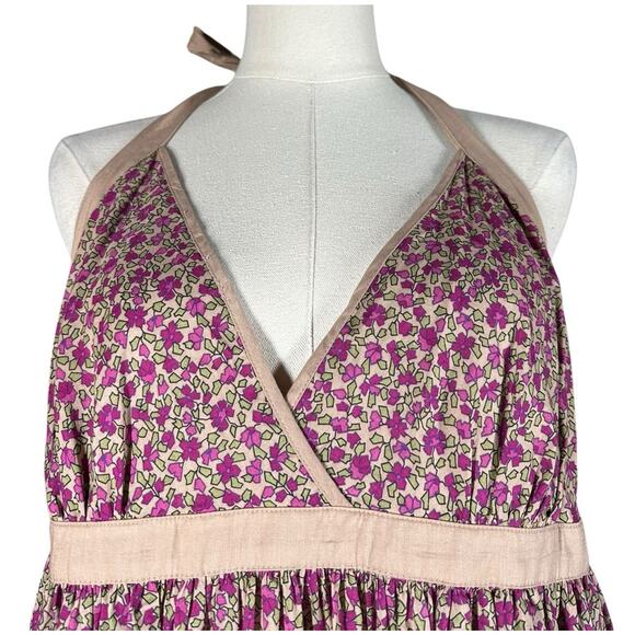 Vtg Moda International VS Y2K Halter Maxi Dress XL Ditzy Floral Cottagecore Boho - Picture 2 of 15